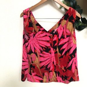 J. Crew Pink Back Tank Floral Hibiscus Print Sz Small